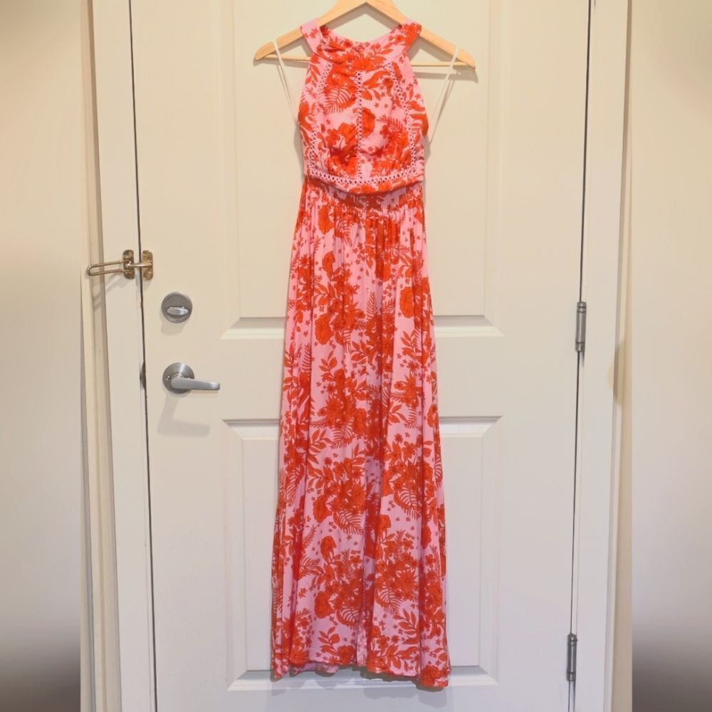 EUC Anthropologie Abel the Label XS Pink and Orange Floral Maxi Dress